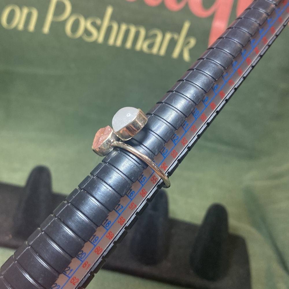 Solid Sterling Silver Rose Quartz And Rainbow Moo… - image 2